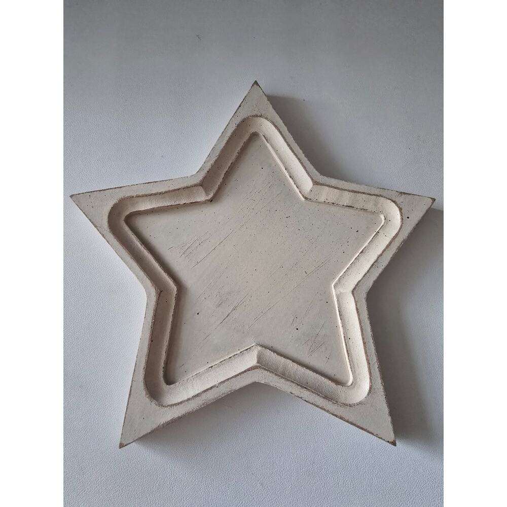 10 " Antique White Wood Star Tray Candle Trinkets Farmhouse